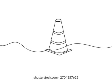 Traffic cone continuous line drawing and minimalist style isolate outline vector icon