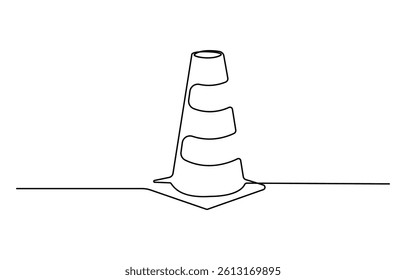 Traffic cone continuous one line drawing, vector illustration.