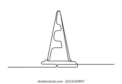 Traffic cone continuous one line drawing, vector illustration.