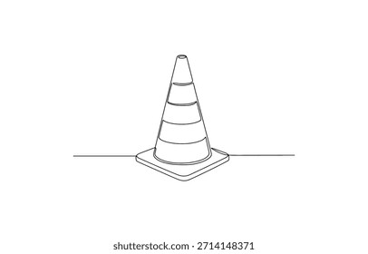 Cone de tráfego contínuo uma linha arte de design , Linha cone estrada desenho contínuo vetor ilustração, isolado no fundo transparente.
