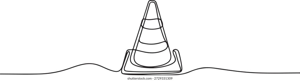 Cone de tráfego contínuo, desenho de uma linha, ilustração vetorial. Traço editável. uma linha Ícone desenho
