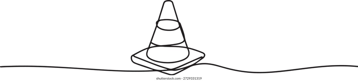 Cone de tráfego contínuo, desenho de uma linha, ilustração vetorial. Traço editável. uma linha Ícone desenho
