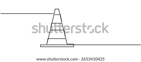 Traffic cone continuous one line drawing, vector illustration. Editable stroke