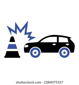 Traffic Cone Crash Icon, Vector Graphics