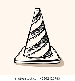 Traffic Cone doodle vector icon background cream