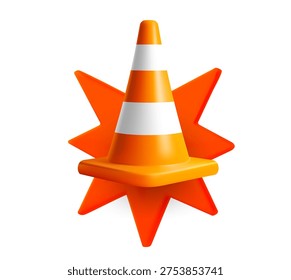 Traffic cone with explosion. 3d vector illustration