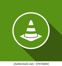 traffic cone flat icon with long shadow. roadblock sign vector illustration
