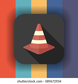 traffic cone flat icon with long shadow, vector illustration