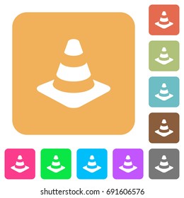 Traffic cone flat icons on rounded square vivid color backgrounds.