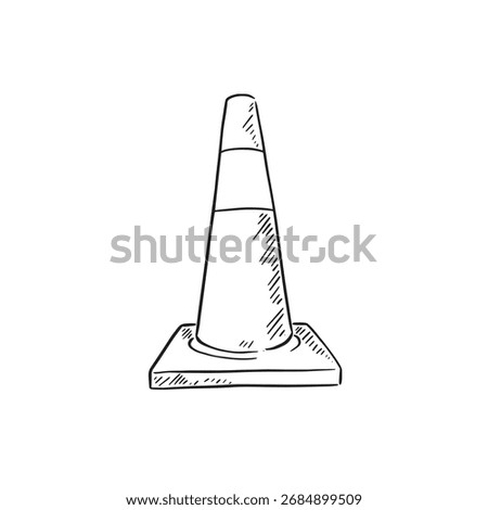 Traffic cone hand drawn in black and white line. 