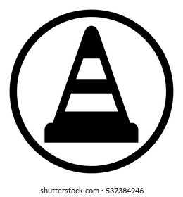 Traffic cone icon in circle on white background