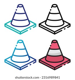 Diseño de iconos de cono de tráfico en cuatro colores de variación