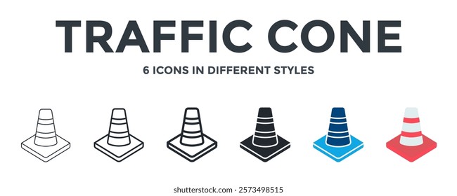 Traffic Cone Icon In Different Style Vector Illustration. Designed In Thin Line, Regular Line, Bold Line, Glyph, Color Fill, And Flat Style Can Be Used For Web