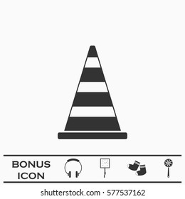 Traffic cone icon flat. Black pictogram on white background. Vector illustration symbol and bonus button
