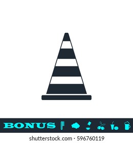 Traffic cone icon flat. Black pictogram on white background. Vector illustration symbol and bonus button