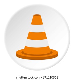 Traffic cone icon in flat circle isolated vector illustration for web