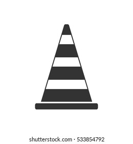 Traffic cone icon flat. Illustration isolated on white background. Vector grey sign symbol