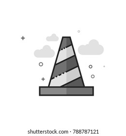 Traffic cone icon in flat outlined grayscale style. Vector illustration.