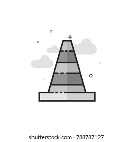 Traffic cone icon in flat outlined grayscale style. Vector illustration.