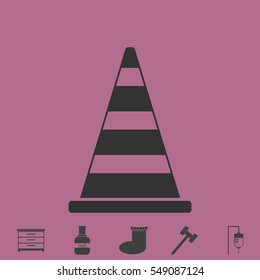Traffic cone icon flat. Simple vector grey pictogram and bonus symbol