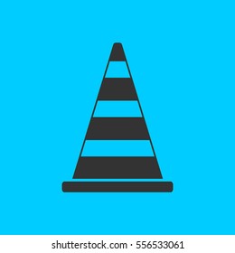 Traffic cone icon flat. Simple vector black pictogram on blue background