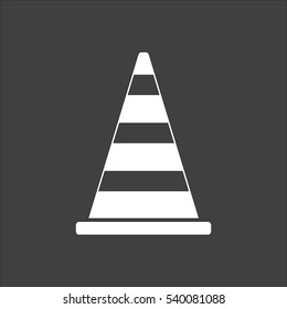 Traffic cone icon flat. Vector white illustration isolated on black background. Flat symbol