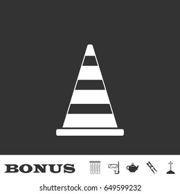 Traffic cone icon flat. White pictogram on black background. Vector illustration symbol and bonus icons