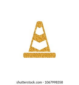 Traffic cone icon in gold glitter texture. Sparkle luxury style vector illustration.