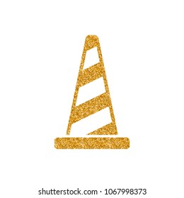 Traffic cone icon in gold glitter texture. Sparkle luxury style vector illustration.
