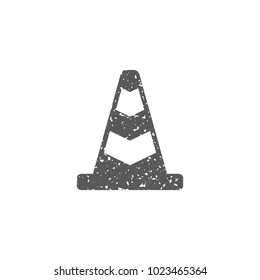 Traffic cone icon in grunge texture. Vintage style vector illustration.
