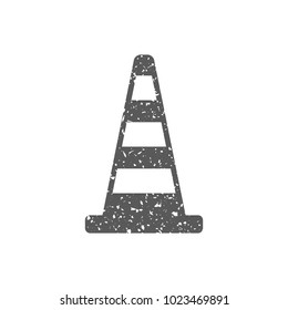 Traffic cone icon in grunge texture. Vintage style vector illustration.