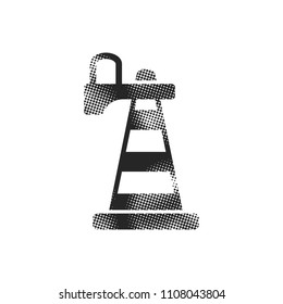Traffic cone icon in halftone style. Black and white monochrome vector illustration.