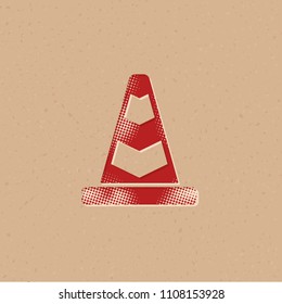 Traffic cone icon in halftone style. Grunge background vector illustration.