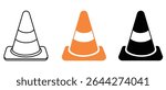Traffic Cone icon. Cone line and flat solid logo set. Cone Construction signal icon black outline filled version. Road Trip Icons Traffic cone flat design sign. Vector illustration.