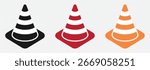 Traffic Cone icon. Cone line and flat solid logo set. Cone Construction signal icon black outline filled version. Road Trip Icons Traffic cone flat design sign. Vector illustration.