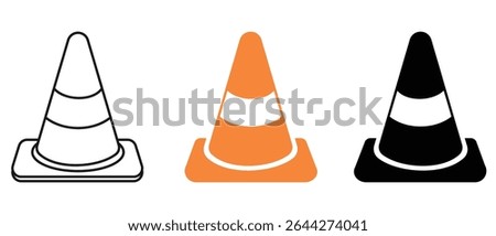 Traffic Cone icon. Cone line and flat solid logo set. Cone Construction signal icon black outline filled version. Road Trip Icons Traffic cone flat design sign. Vector illustration.