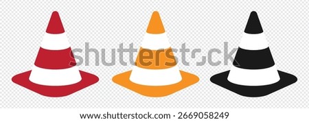 Traffic Cone icon. Cone line and flat solid logo set. Cone Construction signal icon black outline filled version. Road Trip Icons Traffic cone flat design sign. Vector illustration.