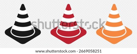 Traffic Cone icon. Cone line and flat solid logo set. Cone Construction signal icon black outline filled version. Road Trip Icons Traffic cone flat design sign. Vector illustration.