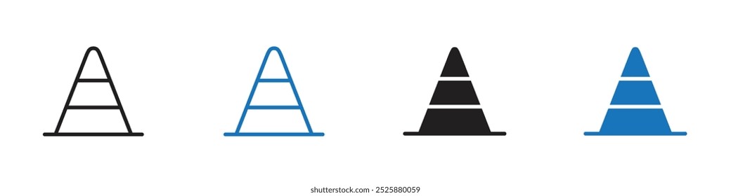 Ícone de cone de tráfego gráficos lineares definem vetor em preto