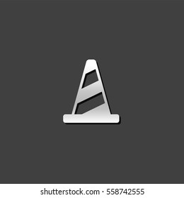 Traffic cone icon in metallic grey color style.Road construction warning
