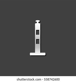 Traffic cone icon in metallic grey color style.Road construction warning