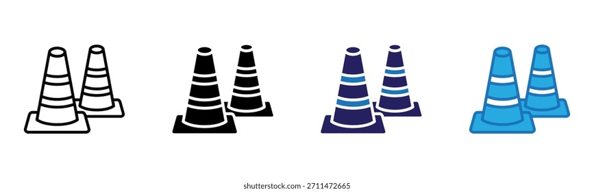 Ilustração de vetor de vários estilos de ícone de cone de tráfego