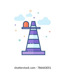 Traffic cone icon in outlined flat color style. Vector illustration.