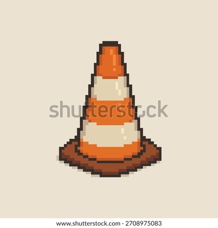 Traffic cone icon in pixel art style. Vector illustration. 8 bit logo for game