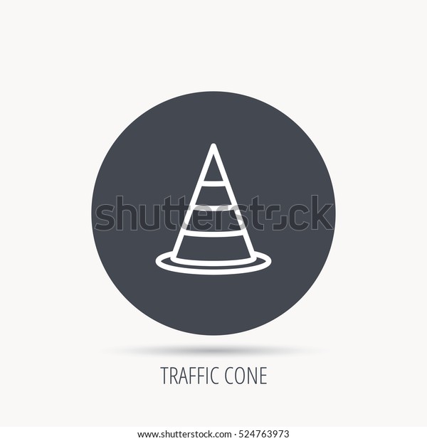 Traffic cone icon. Road warning sign. Round web\
button with flat icon.\
Vector