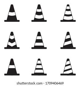 Traffic Cone Icon Set, Barrier Symbol, Vector Illustration