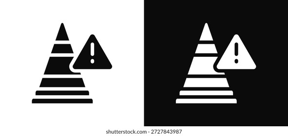 Conjunto de iconos de cono de tráfico en blanco y negro