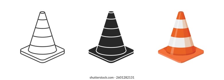 Traffic cone icon set collection in flat style. Safety obstacle vector illustration on isolated background. Construction barrier sign business concept.