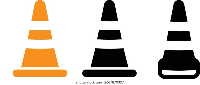 Traffic-Kegel-Symbol Set Kollektion Stil, Bauzonen, Transport und Verkehr. transparenter Hintergrund, Geschäftskonzept,
