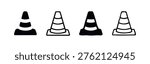 Traffic cone icon set in different styles. Vector illustration of road safety symbols on a white background.